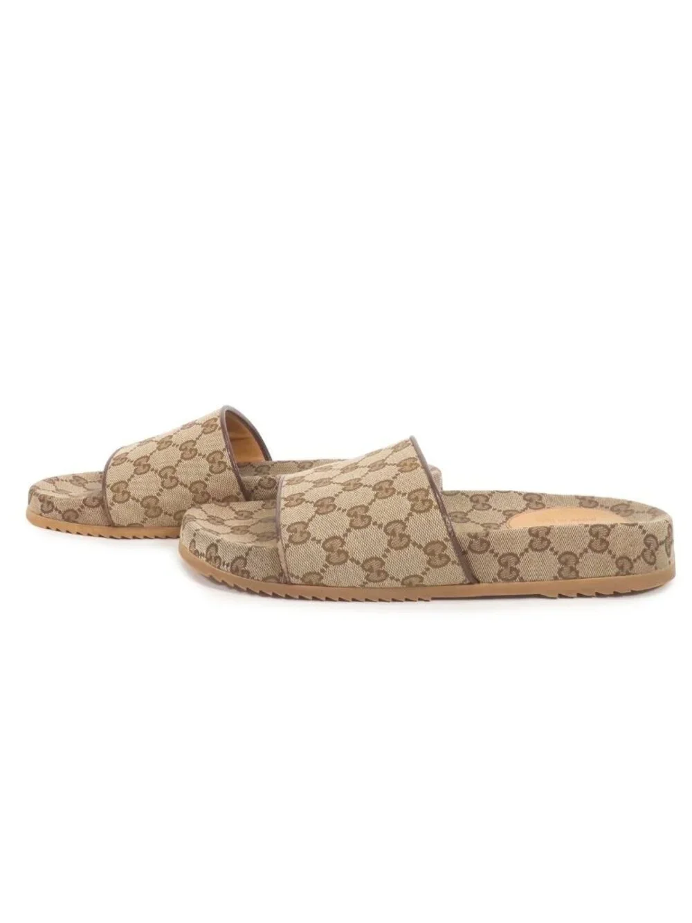 Gucci Sandals Beige GG Canvas Slide Shoes 8